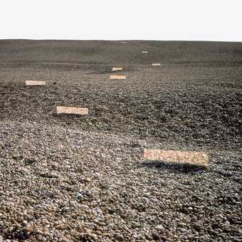 Robert Smithson's Mirror Displacement constructed on Chesil Beach, Dorset and photographed by the artist (1969)