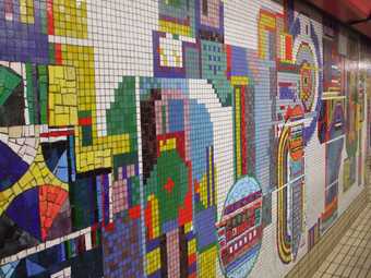 Mosaic decoration by Eduardo Paolozzi at Tottenham Court Road tube station, Central line westbound platform