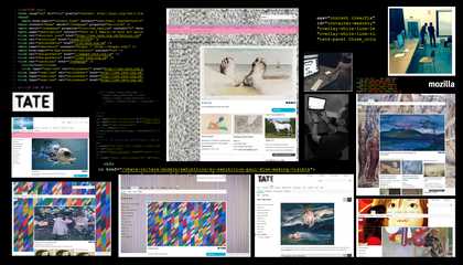 A series of screenshots of webpages and desktops glitched or edited