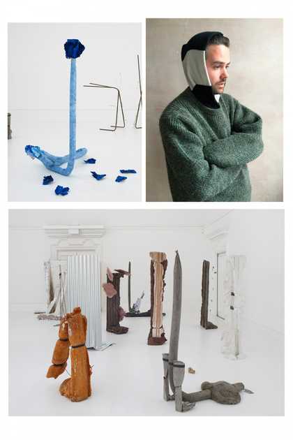 Clockwise from top left Installation view of Sic Glyphs 2016, South London Gallery, Image courtesy of the artist, Herald St, London, Mendes Wood DM, Sao Paulo, Supportico Lopez, Berlin, Photo: Andy Keate Photo of Michael Dean, Photo taken by the artist In