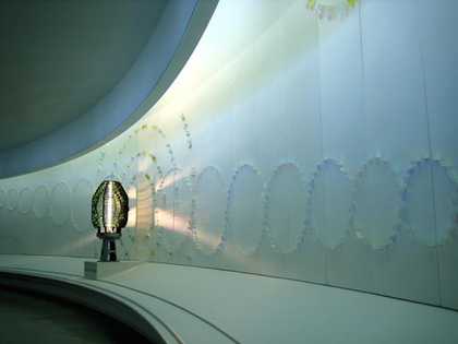 Keiko Mukaide Light of the North Installation at Tate St Ives 2006 Dichroic glass on panels, beehive lighthouse lens 239 x 1677.5 cm