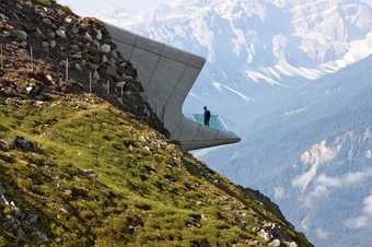 The Messner Mountain Museum Corones, South Tyrol, Italy, designed by Zaha Hadid and opened in 2015