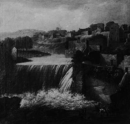 Fig.1 Follower of Jan Wyck Italianate Landscape with Town and Waterfall Date not known Oil paint on canvas 889 x 914 mm N02986