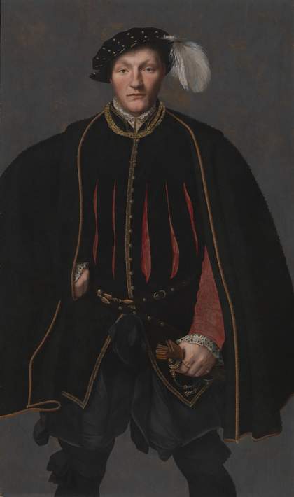 Fig.1 ?British School, 16thC Portrait of a Gentleman, probably of the West Family 1545-60 Oil paint on panel 1333 x 784 mm N04252