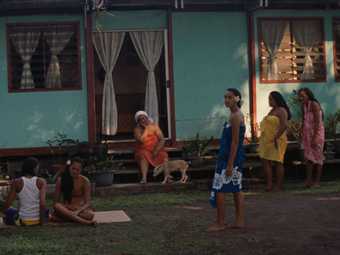 Nashashibi/Skaer Why Are You So Angry? film still showing Polynesian women in evening light