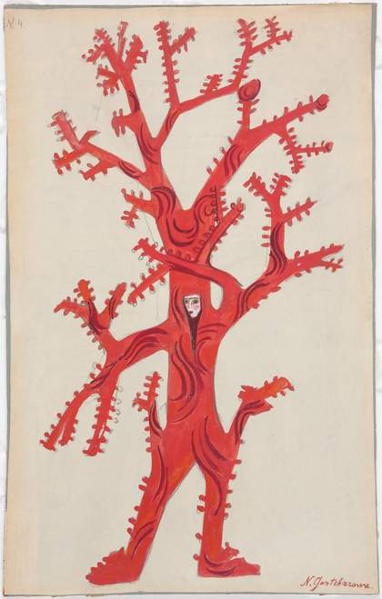 Natalia Goncharova, Coral costume design for Sadko, 1915–16, gouache and graphite on paper mounted on cardboard, 37.5 x 23.9 cm