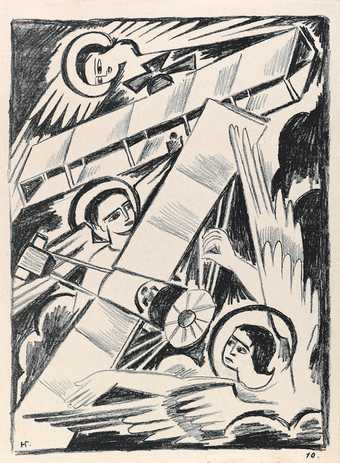 Natalia Goncharova, Mystical Images of War- Angels and Aeroplanes, 1914, lithograph on paper, 32.9 x 25.2 cm