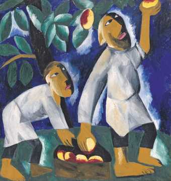 Natalia Goncharova, Peasants Picking Apples, 1911, oil paint on canvas, 104.5 x 98 cm