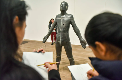 Young people from the National Saturday Club sketching Antony Gormley's ‘Untitled (for Francis)’