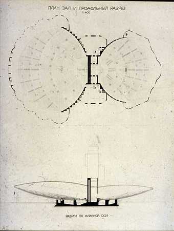 Naum Gabo Submitted Design for Palace of Soviets: Plan of Main Hall and Section (sheet 3) 1931
