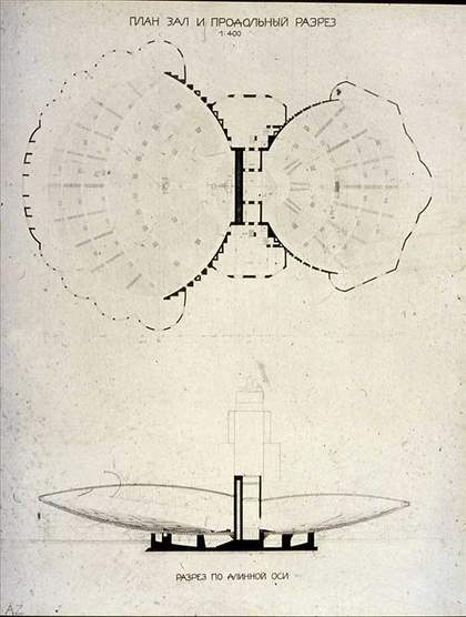 Naum Gabo Submitted Design for Palace of Soviets: Plan of Main Hall and Section (sheet 3) 1931