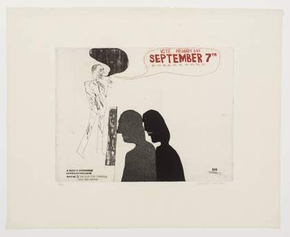 David Hockney ‘5. The Election Campaign (with Dark Message)’, from A Rake’s Progress 1961–3