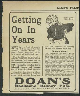 Newspaper advertisement for Doan's Backache Kidney Pills, 1918