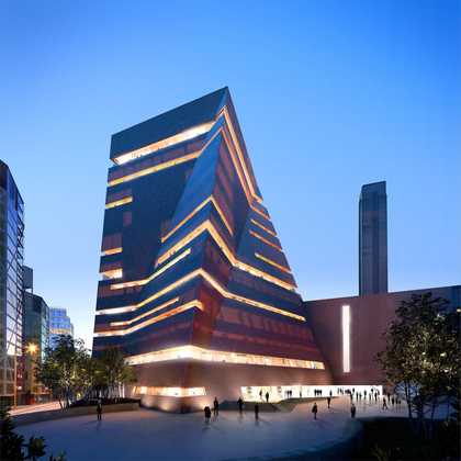 An architectural concept view of the new  building at dusk