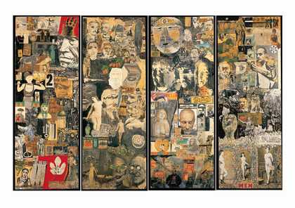 4 panel screen with images collaged on top