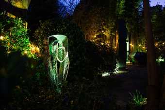 Sculptures illuminated at the Barbara Hepworth Museum and Sculpture Garden at night