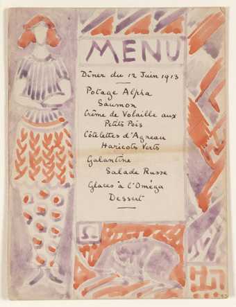 Menu card for Omega opening dinner, Tate Archive