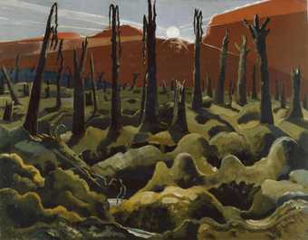 Painting of Paul Nash We are Making a New World 1918 showing a war torn landscape