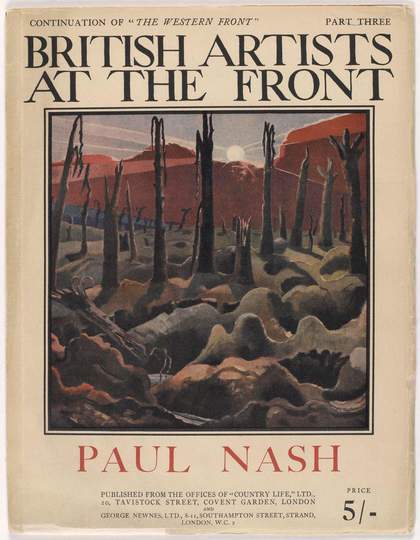 Magazine cover of British Artists at the Front: Volume 3 showing war torn landscape painting 'We are making a new world' by Paul Nash