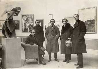 Organisers of the First Russian Art Exhibition, Berlin.  the foreground is the lost iron version of Gabo’s Constructed Torso 1917.