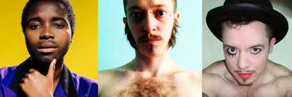 Left: Temi Wilkey as Drag King Cole, photo by Stephen Allwright. Centre: Lucy Hutson. Right: Del LaGrace Volcano. All images © the artists.