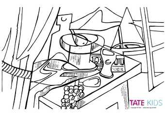 Colouring sheet of Juan Gris's 'Overlooking the Bay'