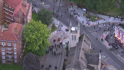 Birds eye view of a city street