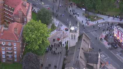 Birds eye view of a city street