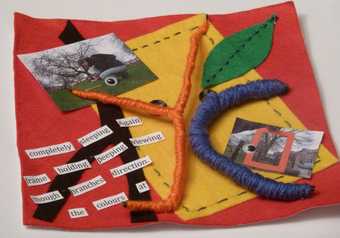 Poetry collage made using fabrics and words