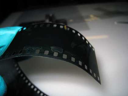 A roll of perforated 35 mm film