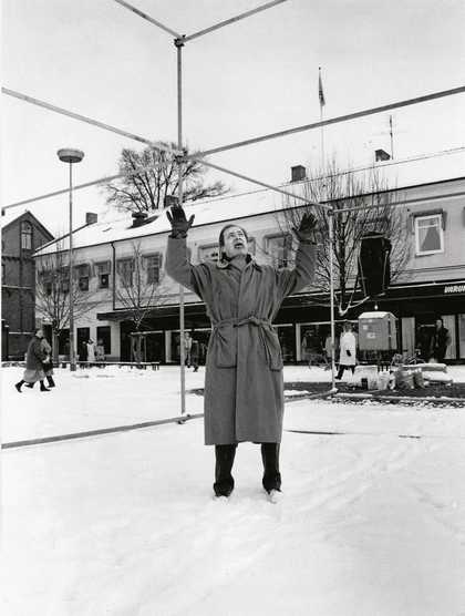 Per Kirkeby standing on the site of a work in progress in Lund Sweden 