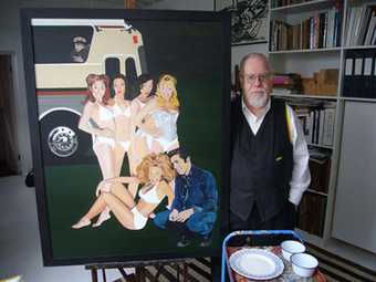 Peter Blake in his studio with his work He meets the Spice Girls and Elvis 2000–5