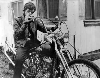 Film still from The Wild Angels, showing the actor Peter Fonda on a motorbike 1966