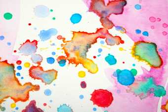 splatters of multicoloured paint on a white background