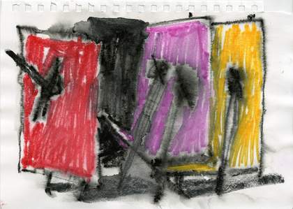 A drawing by Phyllida Barlow; part of her preparation work for a commission at Tate Britain in 2014