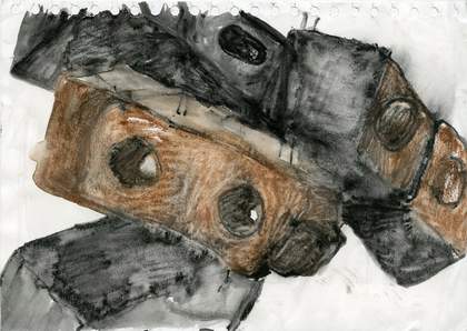A drawing by Phyllida Barlow; part of her preparation work for a commission at Tate Britain in 2014