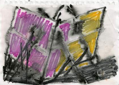 Drawing in yellow, purple and black pen