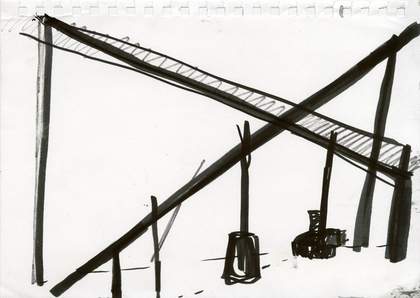 A drawing by Phyllida Barlow of a construction at Tate Britain in 2014