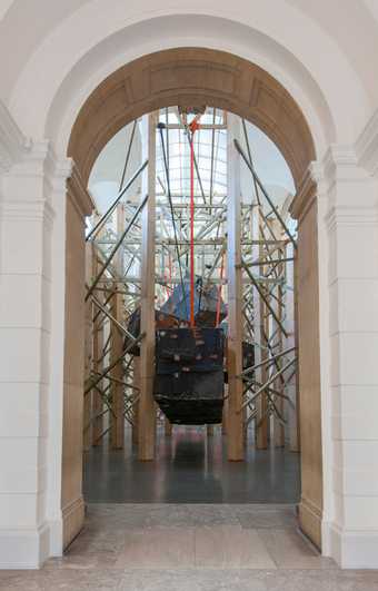 A component of Phyllida Barlow's installation at Tate Britain - large construction in the Duveens Gallery