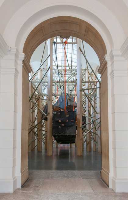 A component of Phyllida Barlow's installation at Tate Britain - large construction in the Duveens Gallery