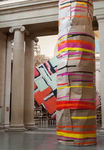 A component of Phyllida Barlow's installation at Tate Britain - a tall construction