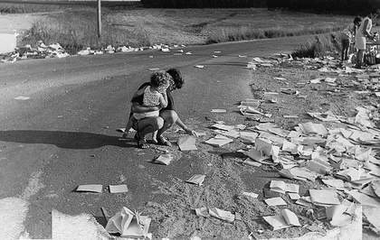 Detail of Avital Geva's The Books in Landscape Experiment 1972