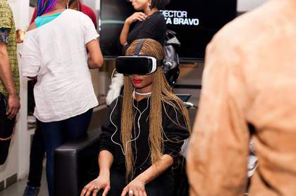 Woman wearing a VR headset