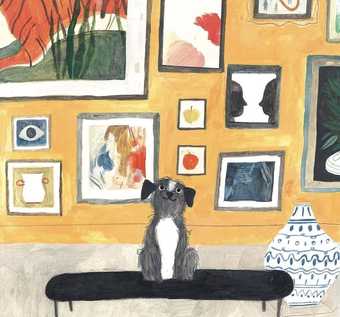 Drawing of a dog in an art gallery