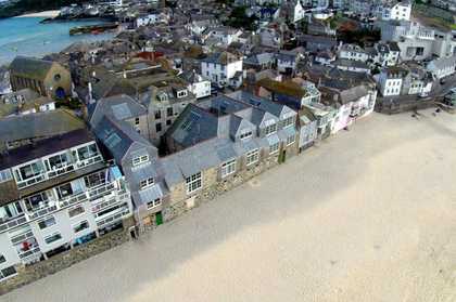Colour photograph of an ariel shot of Porthmeor Studios