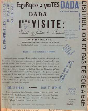 Poster for the tour around St Julien le Pauvre church in Paris led by Andre Breton and Tristan Tzara as part of the Dada season of 1921