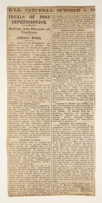 Press cutting from the Daily Mail about the Second Post Impressionist Exhibition curated by Roger Fry