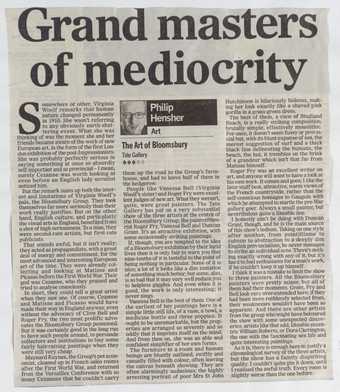 Press cutting Mail on Sunday, 'Grand Masters of Mediocrity', Tate Bloomsbury resource