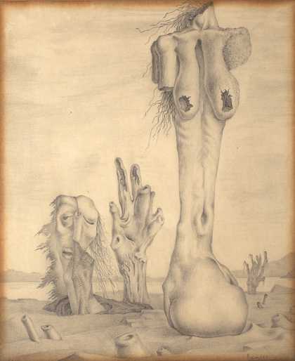 Ramses Younane, On the Surface of the Sand, c.1939, pencil on paper, 27 × 22.5 cm - Museum of Modern Egyptian Art, Cairo, photo © Nabil Boutros