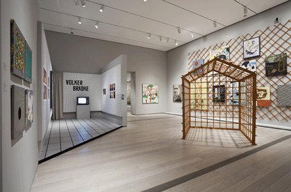 Reconstruction, at left, of Gerhardt Richter’s Volker Bradke exhibition at the Galerie Schmela, c.1966, in Art of the Two Germanys: Cold War Cultures, Los Angeles County Museum Art, 2009